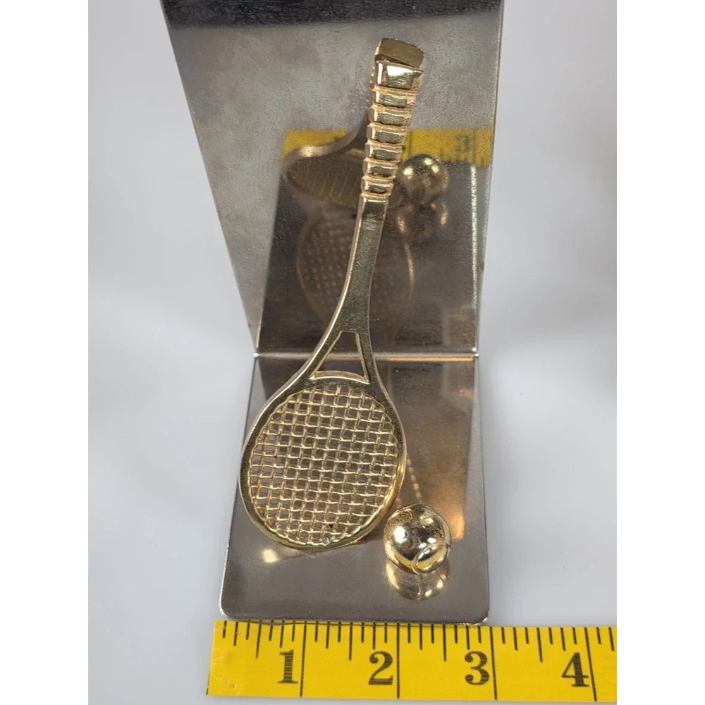Pair Of Vintage Polished Brass and Chrome Tennis Racket Bookend Decor Figurine
